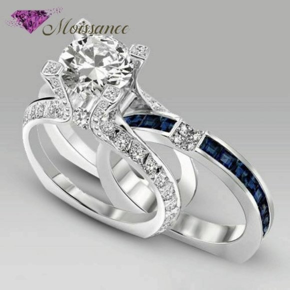 2 Ct White Moissanite 925 Sterling Silver Ring Set